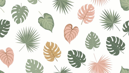 Tropical Leaves Seamless Pattern Design; Botanical Background with Exotic Foliage Illustration