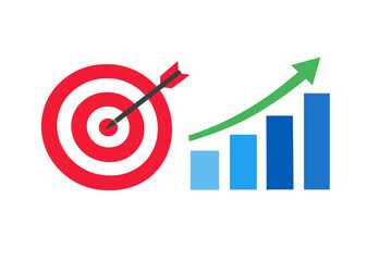 Target hitting and growth presentation with arrows and bars in business visuals for strategy and planning