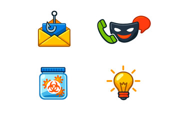 Obraz premium Visual representation of various symbols related to online security issues including phishing, scams, and malware alerts in a digital context