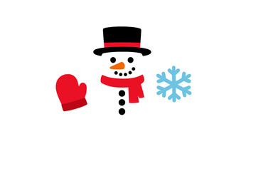 Obraz premium Building a snowman with a red mitten, a black hat, and a snowflake in a winter scene during a sunny day