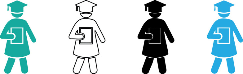 Graduation Figures Holding Puzzle Pieces in Various Colors