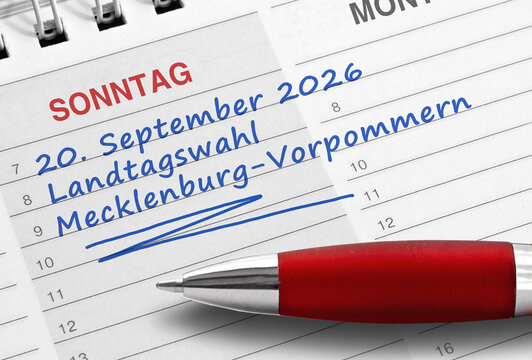 Kalendernotiz, 20. September 2026, Landtagswahl, Mecklenburg-Vorpommern