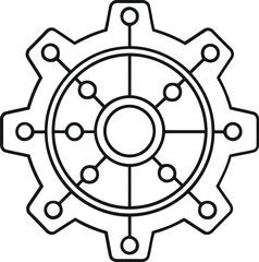 Obraz premium Vector illustration of Networked gear wheel mechanism line icon isolated on transparent background