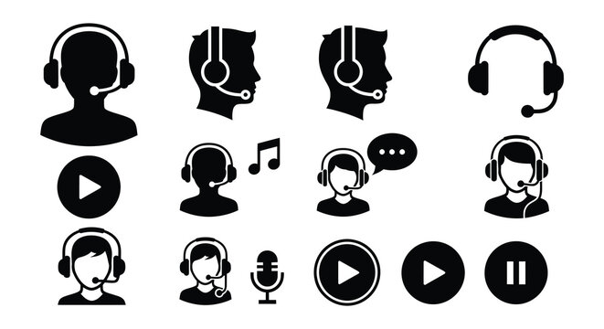 Black and white icons depicting customer service representatives with headsets