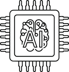Vector  illustration of Artificial intelligence brain microchip CPU icon isolated on transparent background