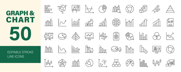 Obraz na płótnie Canvas Graph and Chart icon set. Editable line icons. Vector illustration.