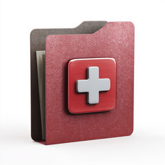 Fototapeta premium 3D render of healthcare document folder isolated on white background, realistic paper and plastic textures, soft light, medical record object for World AIDS Day