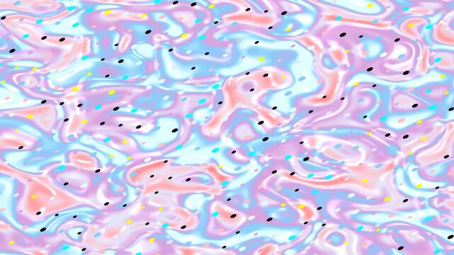 A vibrant, abstract background featuring swirling pastel colors and scattered dark dots.
