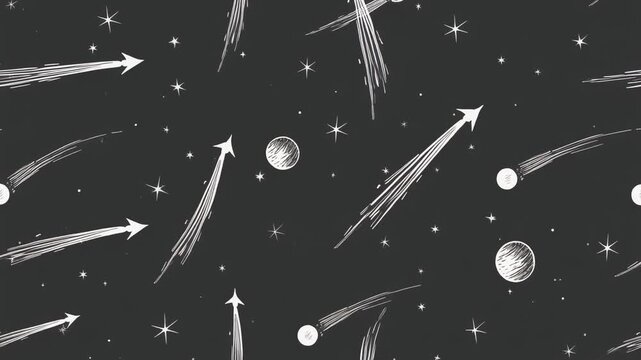 Hand Drawn Cosmos Celestial Pattern Stars Comets Space Vector Illustration