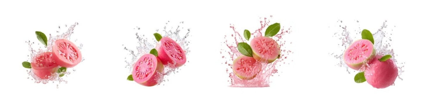 Set of guava slice splash isolated on transparent background