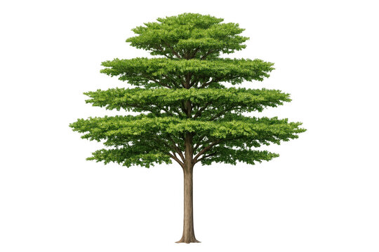 Terminalia mantaly tree with green foliage and layered branches, thriving in a natural environment, isolated