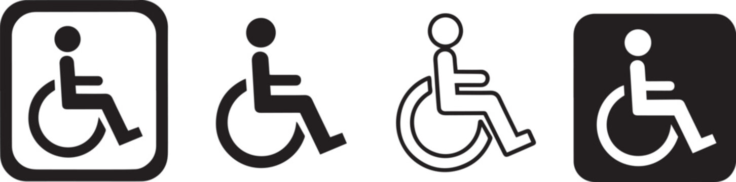 Four different black and white wheelchair accessibility on a white background disabled