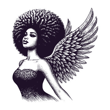 afro girl with angel wings