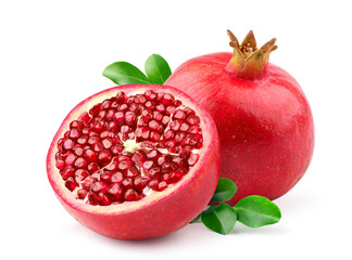 pomegranate with half cut isolated on white.