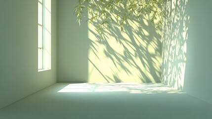 Empty Room With Sunlight And Plant Shadows