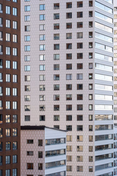 Strong modern architecture building with residential apartment tower facade windows and modern grid in Stockholm Liljeholmskajen district of Sweden exterior