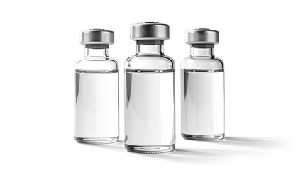 Three glass vials filled with clear liquid, set against a bright white backdrop