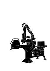 Automatic Wood Splitter Machine Silhouette, Modern Homesteading Tools, Firewood Preparation and Future Rural Living Vector Graphic