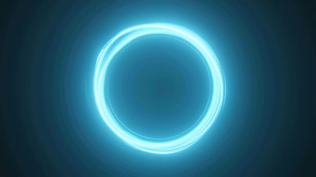 4K cinematic abstract stock video minimal blue neon circular halo energy flow endlessly traveling perfect circle calm liquid light motion glow breathing pulses dark minimal background clean futuristic