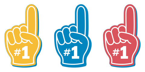 Fototapeta premium Foam finger vector illustration, number one hand gesture, sports team spirit, cheering fans, stadium excitement, celebration design graphic element icon