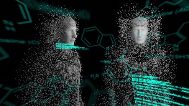 Animation of diverse data processing over human models on black digital background