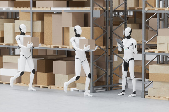 3D robots coordinating boxes in logistics system