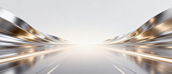 Abstract futuristic tunnel with glowing light streaks and metallic surfaces