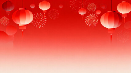 Red lanterns and fireworks on a gradient red background, festive design