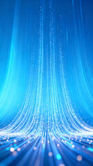 Abstract blue light trails converging in a futuristic digital space with glowing particles and radiant beams