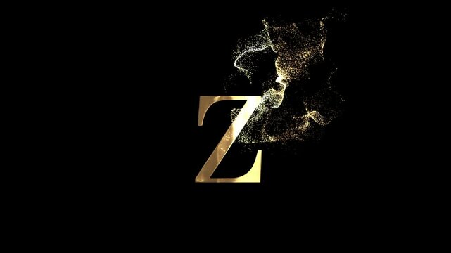 Gold letter Z with particles, alphabet, abc, alpha channel, english letters with gold particles and a transparent background