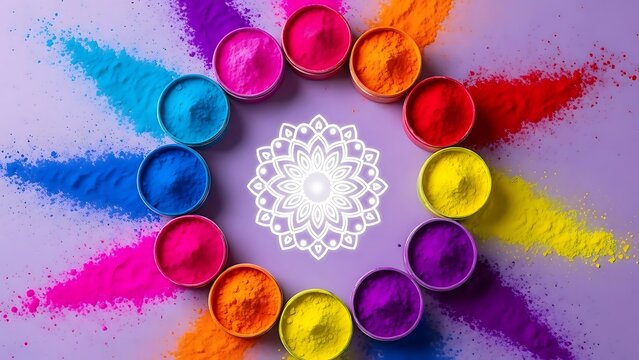 Vibrant holi colors and rangoli design