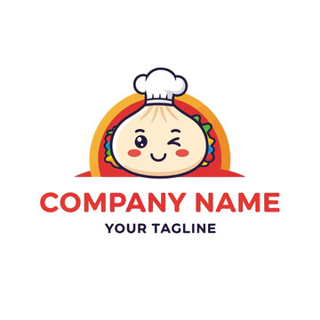 Cute Dumpling Chef Character with Chef Hat and Winking Eye.