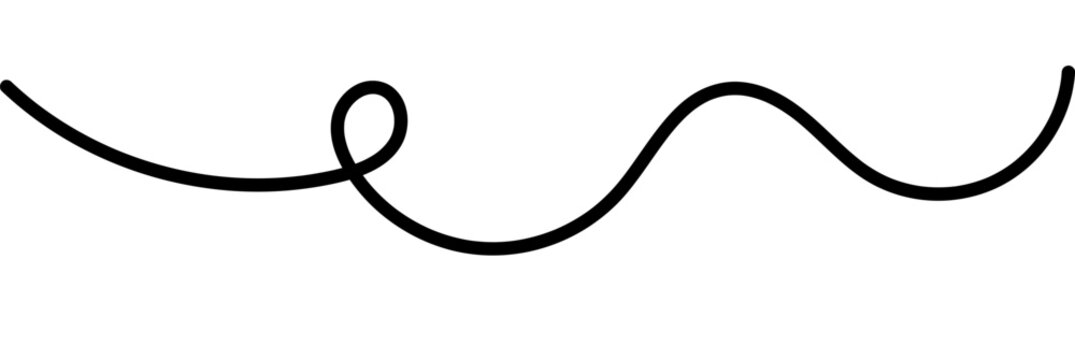 Continuous curvy thread creates abstract doodle pattern with flowing loops, perfect for modern graphic design, borders, dividers, and decorative elements. Vector illustration.