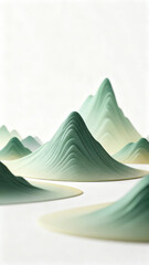 Abstract mountain landscape with soft green peaks and layered contours