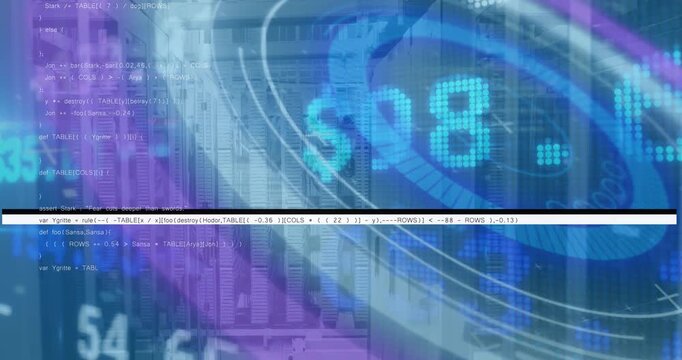 Animation of binary code over background in globe and mid