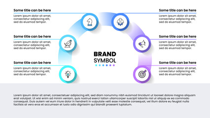 Infographic template. Partial circle with icons and 6 steps