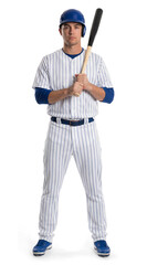 baseball player holding bat in full uniform standing pose