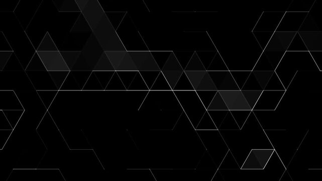 Black and white trigonal geometric gradient animation background