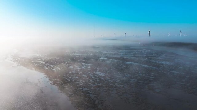 Coastal Tidal Flats Wetland Winter 4k Aerial