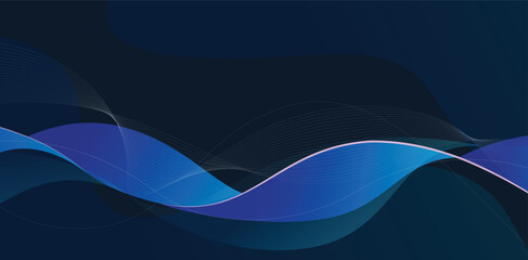 Fototapeta premium Abstract blue wavy lines and curves on black background, futuristic technology design vector illustration