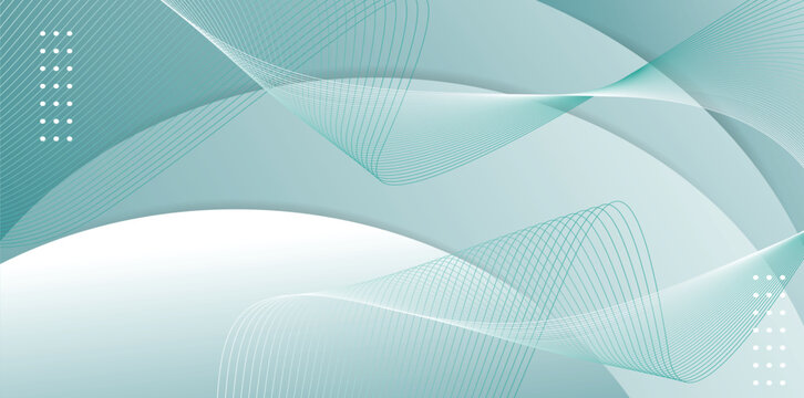 Abstract mint green waves and lines on light background, organic flowing design vector illustration
