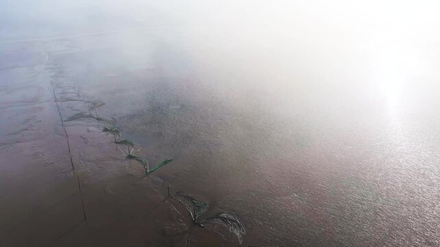 Coastal Tidal Marsh Flats Winter 4k Aerial