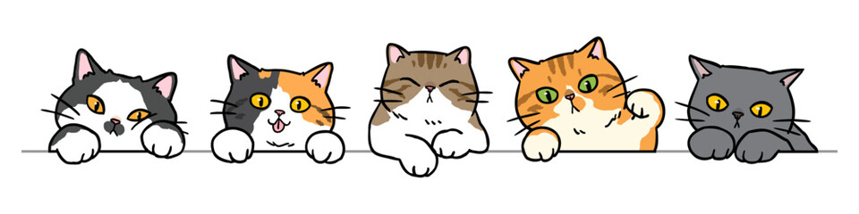 Obraz premium Vector Illustration of Cartoon Cat Head Characters on Isolated Background. Hand Drawn Vector Illustration. 