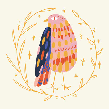 Vector freaky cool funny hand-drawn doodlish abstract bird illustration, Scandinavian freehand style minimal collage clip-art, for Easter postcards, Anniversary and more variants