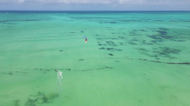 Aerial view of kitesurfer at paje beach zanzibar