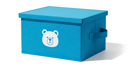 Blue Collapsible Fabric Toy Storage Box with Bear Print and Lid