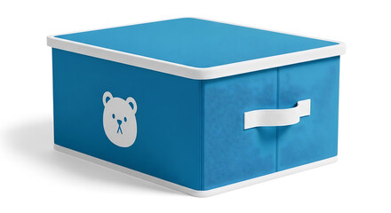 Blue Foldable Fabric Storage Box for Kids Room with Bear Icon