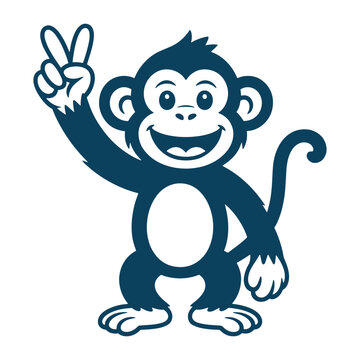 Cute Monkey Showing Peace Sign Cartoon Illustration