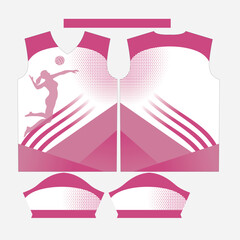 Pink and White Volleyball Jersey Design Vector &ndash; Modern Sportswear Uniform Fabric Template for Team Apparel