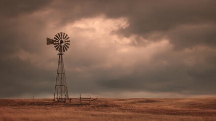 Dramatic windmill on a rural field